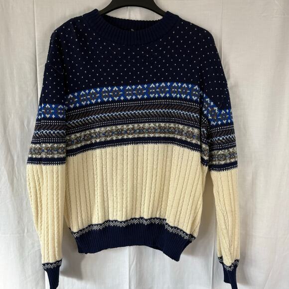 Rob Winter Sweater adult XL blue knit fair Isle Nordic geometric grandpa - Picture 1 of 6
